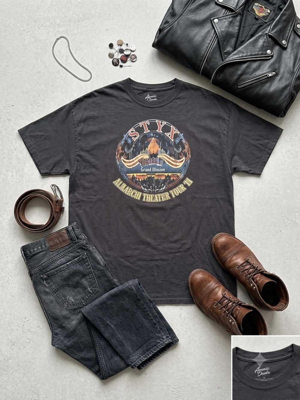 Styx 'Grand Illusion' Black Vintage Tour Tee